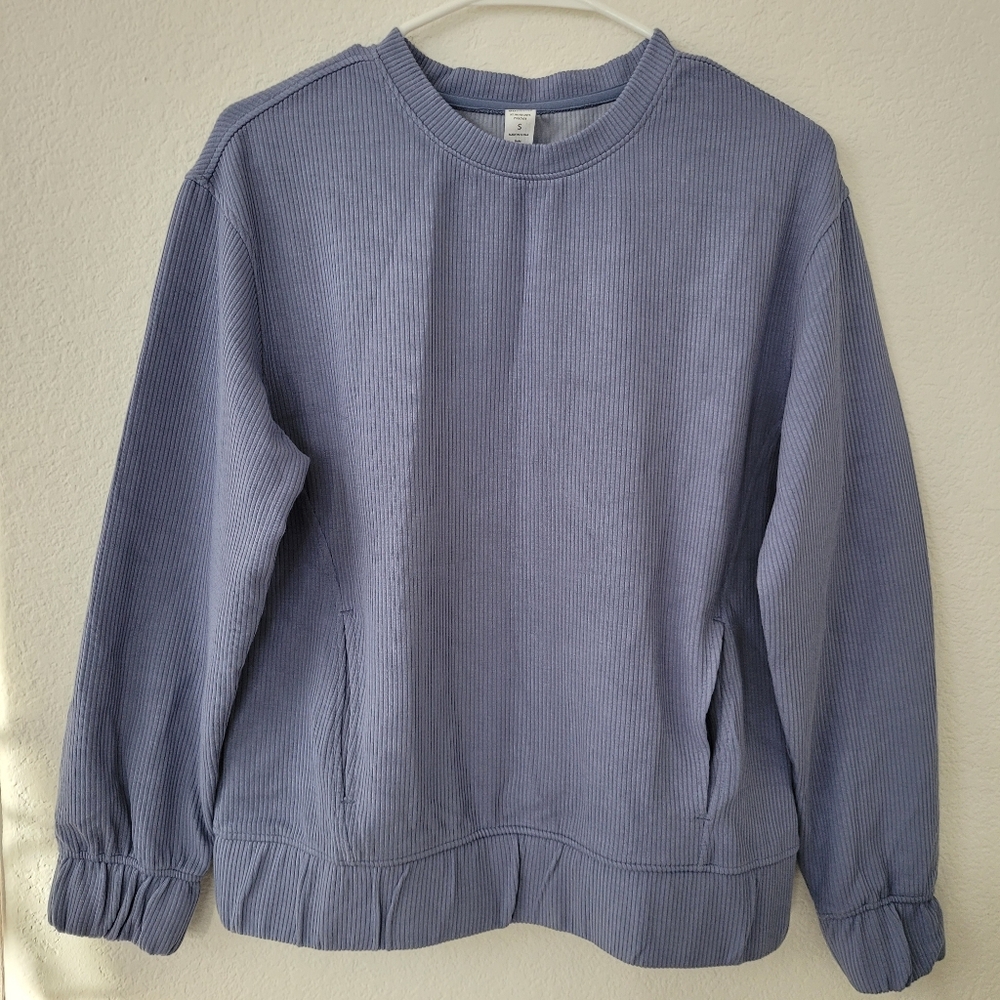90 Degree By Reflex Womens Light Blue Scuba Rib Anya Pullover Small